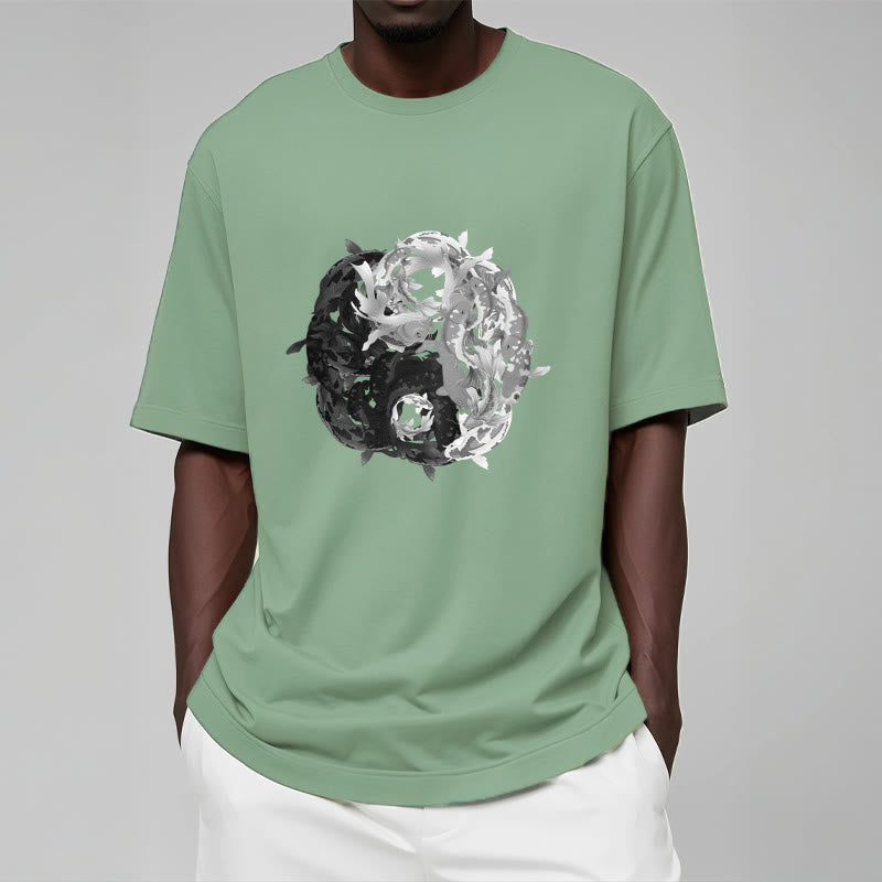 Nimara Ritual Yin Yang Koi Fish Combination Cotton Tee T-shirt