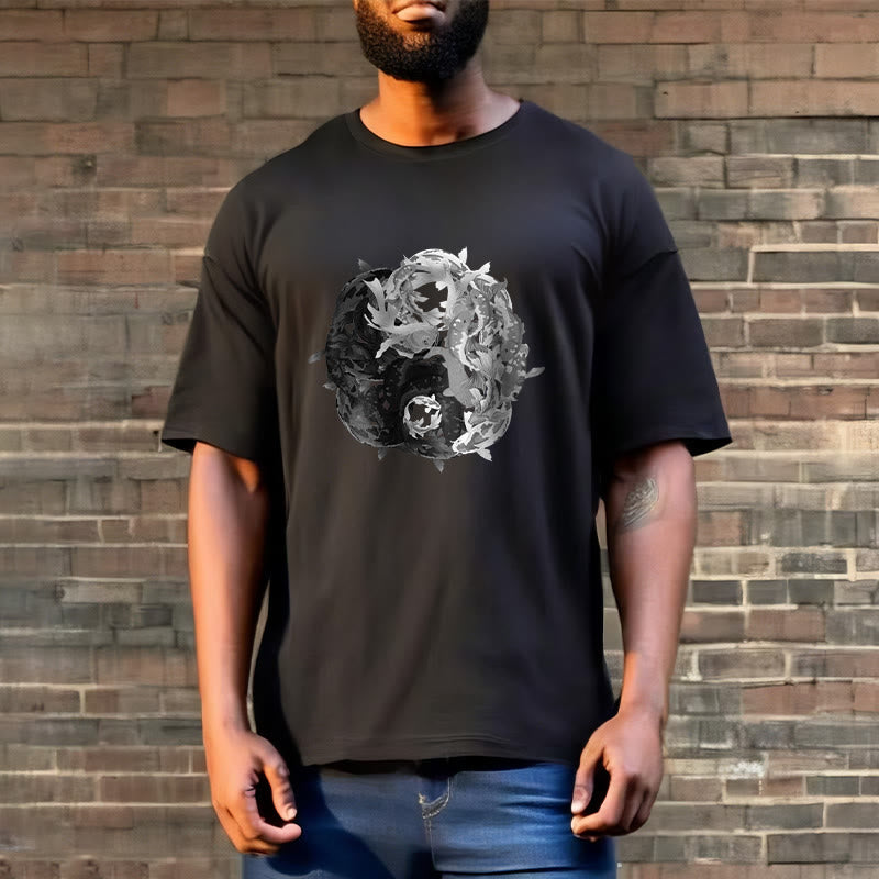 Nimara Ritual Yin Yang Koi Fish Combination Cotton Tee T-shirt