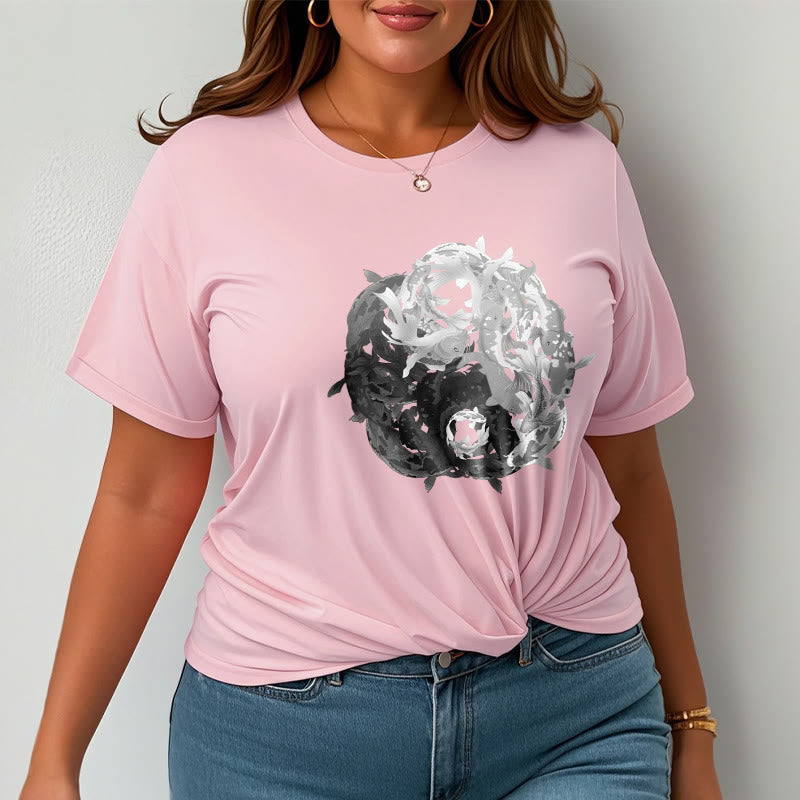 Nimara Ritual Yin Yang Koi Fish Combination Cotton Tee T-shirt