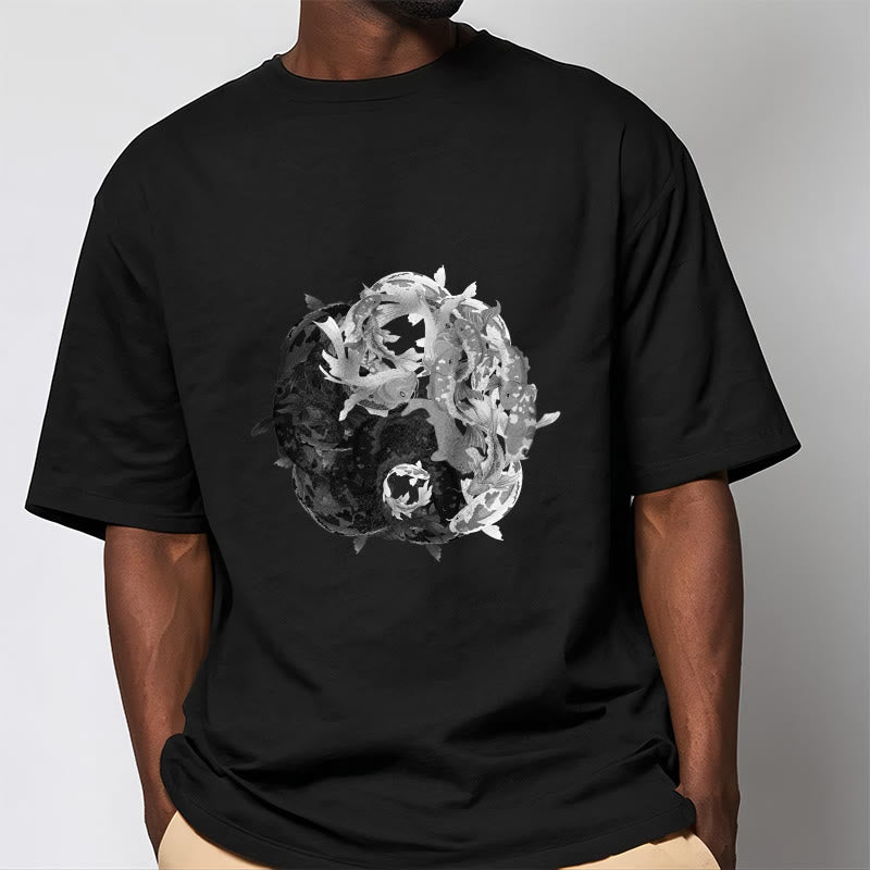 Nimara Ritual Yin Yang Koi Fish Combination Cotton Tee T-shirt