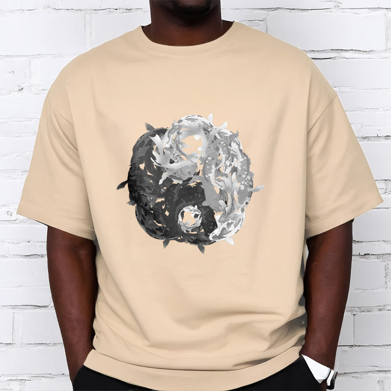 Nimara Ritual Yin Yang Koi Fish Combination Cotton Tee T-shirt