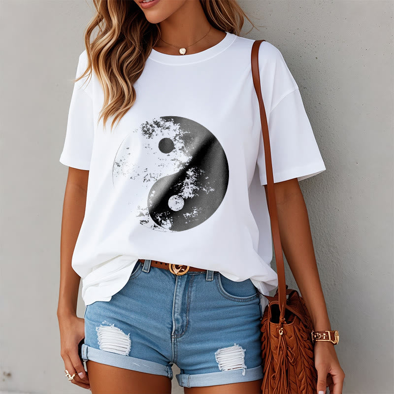 Nimara Ritual Yin Yang Tai Chi Pattern Cotton Tee T-shirt