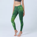 Nimara Ritual Dark Green Lotus Flower Leaf Print Gym Fitness Leggings Women's Yoga Pants
