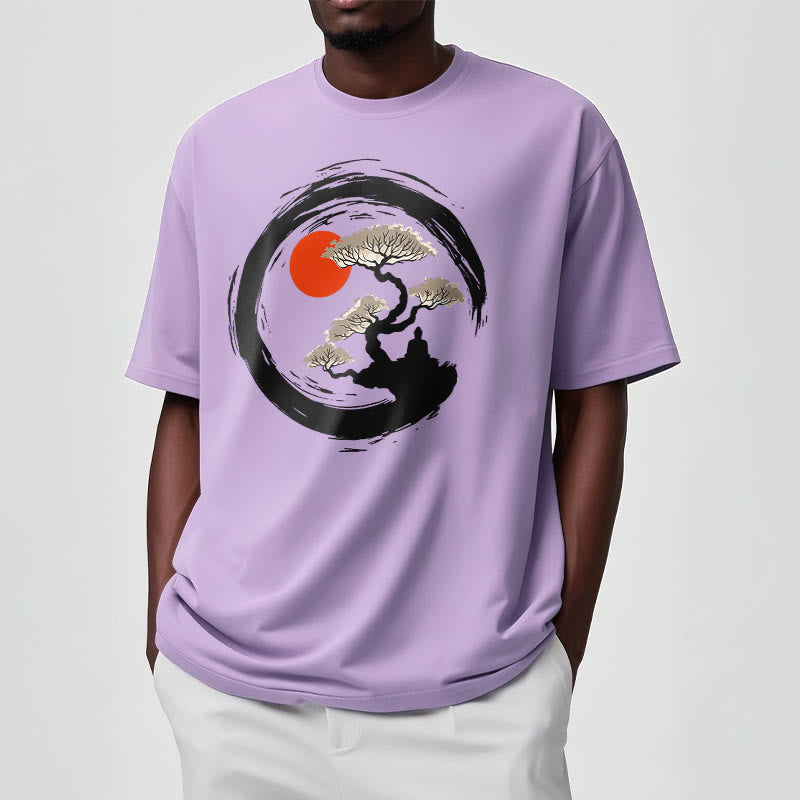 Nimara Ritual Red Sun Pine Zen Circle Meditation Buddha Tee T-shirt