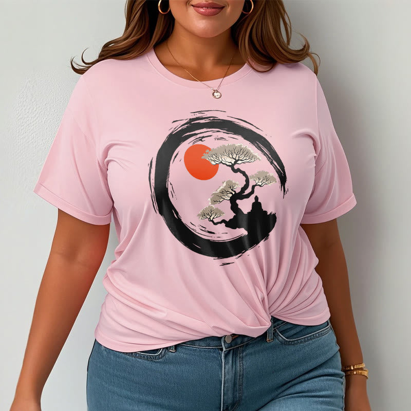 Nimara Ritual Red Sun Pine Zen Circle Meditation Buddha Tee T-shirt