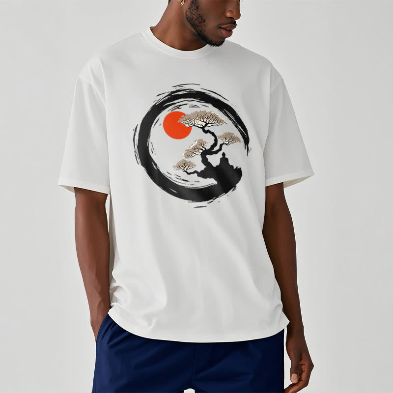 Nimara Ritual Red Sun Pine Zen Circle Meditation Buddha Tee T-shirt