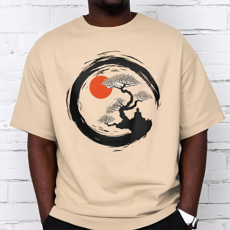 Nimara Ritual Red Sun Pine Zen Circle Meditation Buddha Tee T-shirt