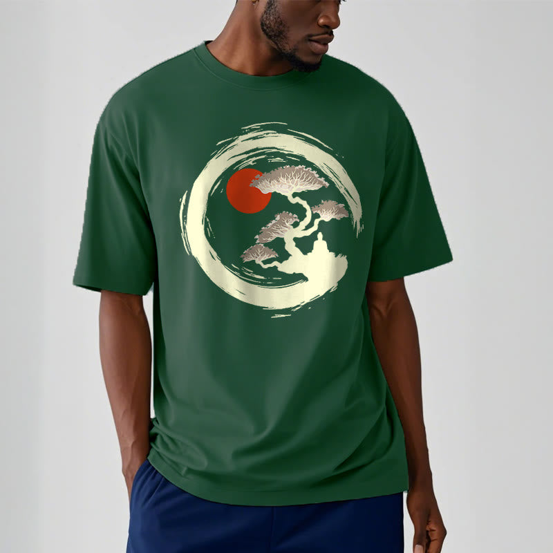 Nimara Ritual Red Sun Pine Zen Circle Meditation Buddha Tee T-shirt
