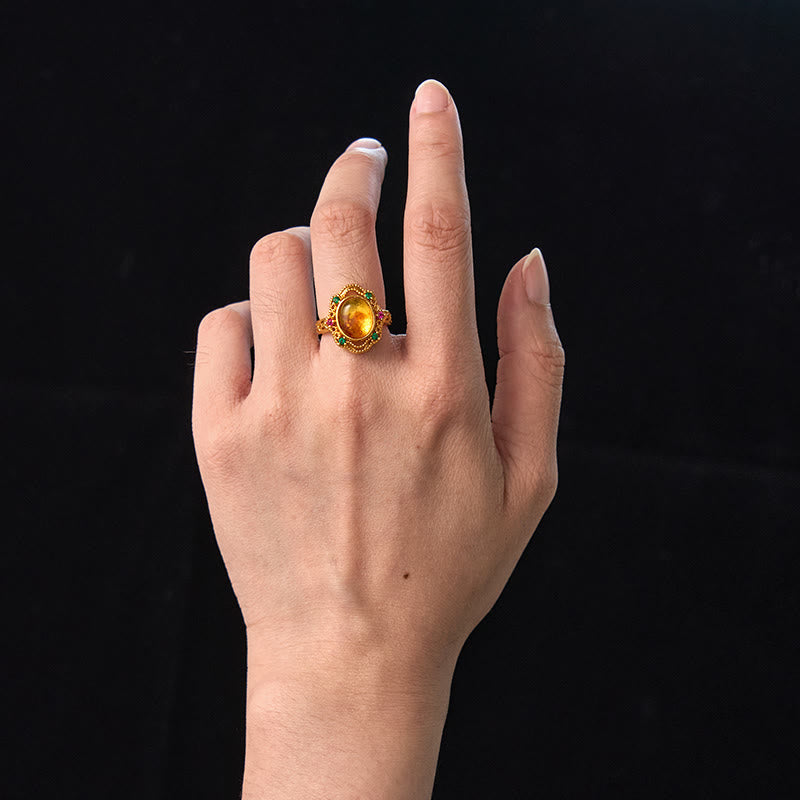 Nimara Ritual Flower Amber Hollow Lace Confidence Adjustable Ring
