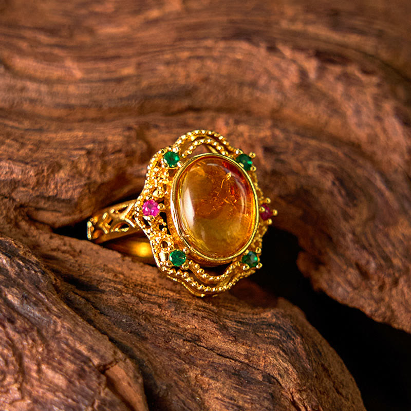 Nimara Ritual Flower Amber Hollow Lace Confidence Adjustable Ring