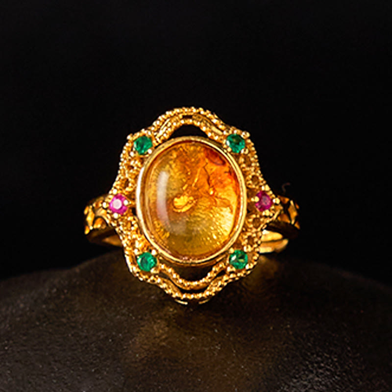 Nimara Ritual Flower Amber Hollow Lace Confidence Adjustable Ring