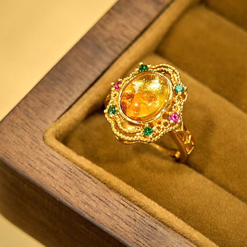 Nimara Ritual Flower Amber Hollow Lace Confidence Adjustable Ring