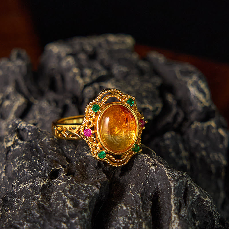Nimara Ritual Flower Amber Hollow Lace Confidence Adjustable Ring