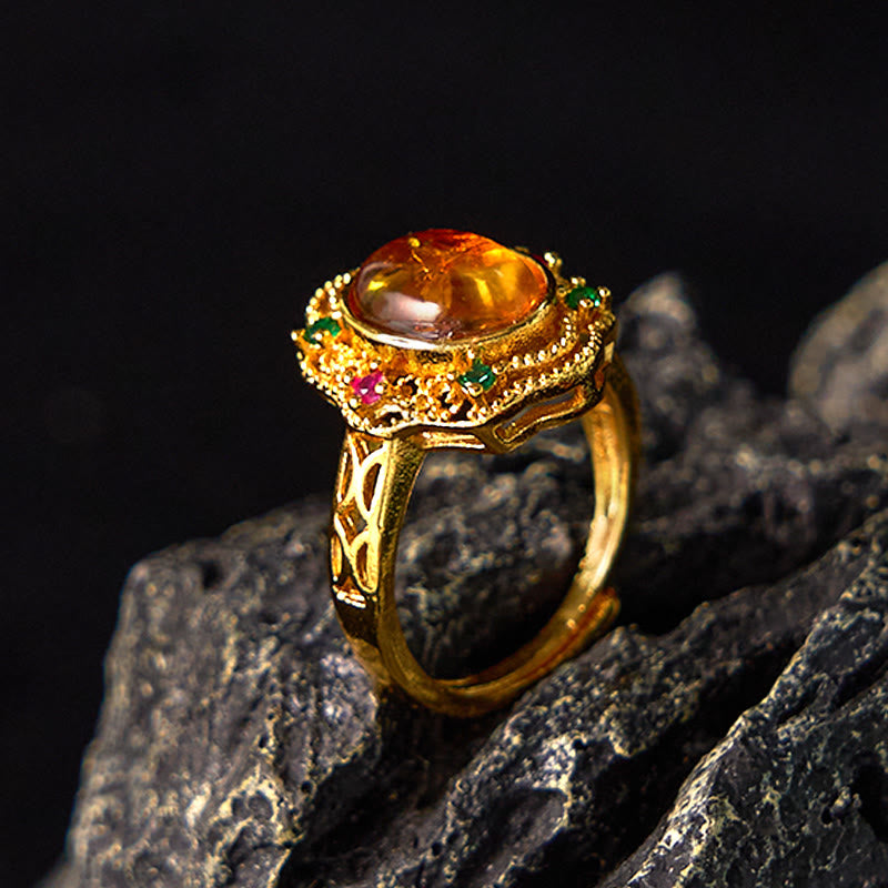 Nimara Ritual Flower Amber Hollow Lace Confidence Adjustable Ring