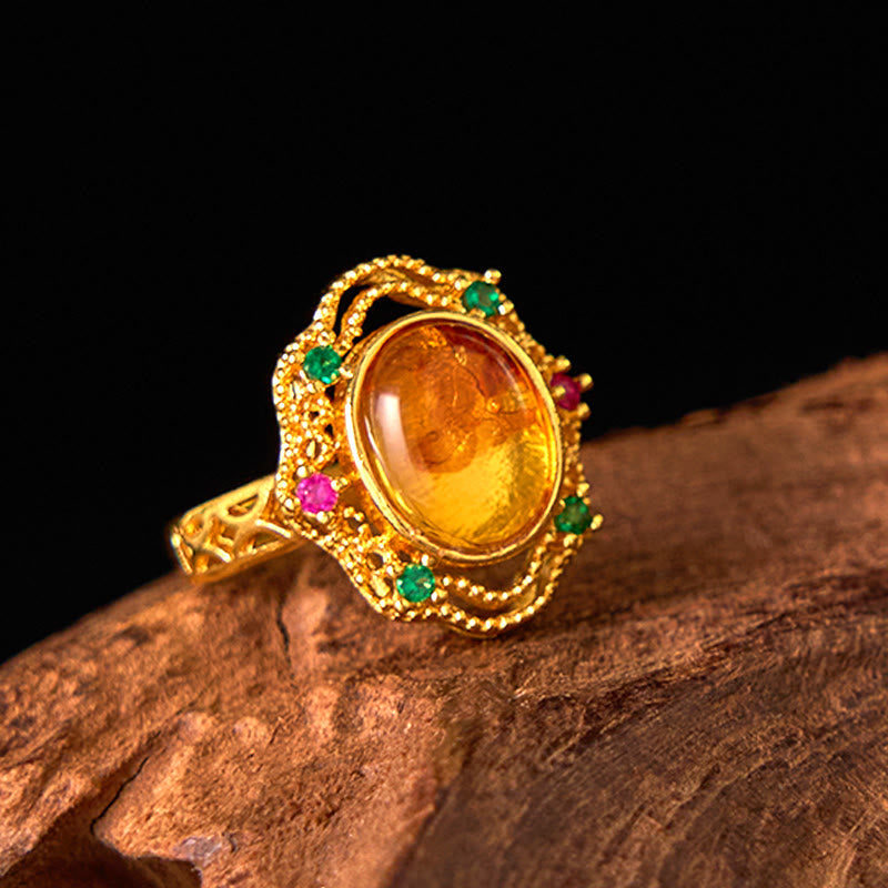 Nimara Ritual Flower Amber Hollow Lace Confidence Adjustable Ring