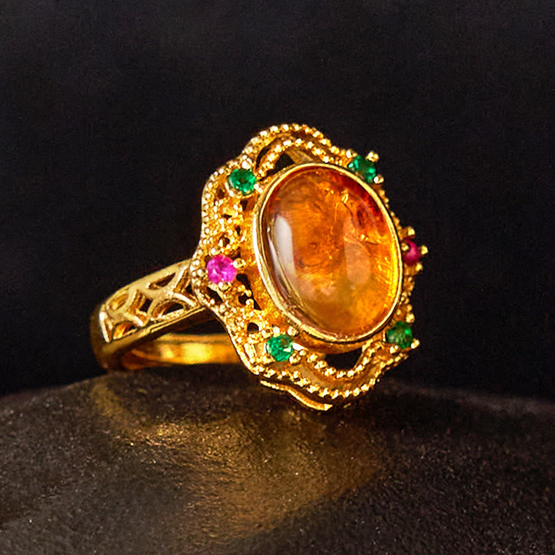 Nimara Ritual Flower Amber Hollow Lace Confidence Adjustable Ring