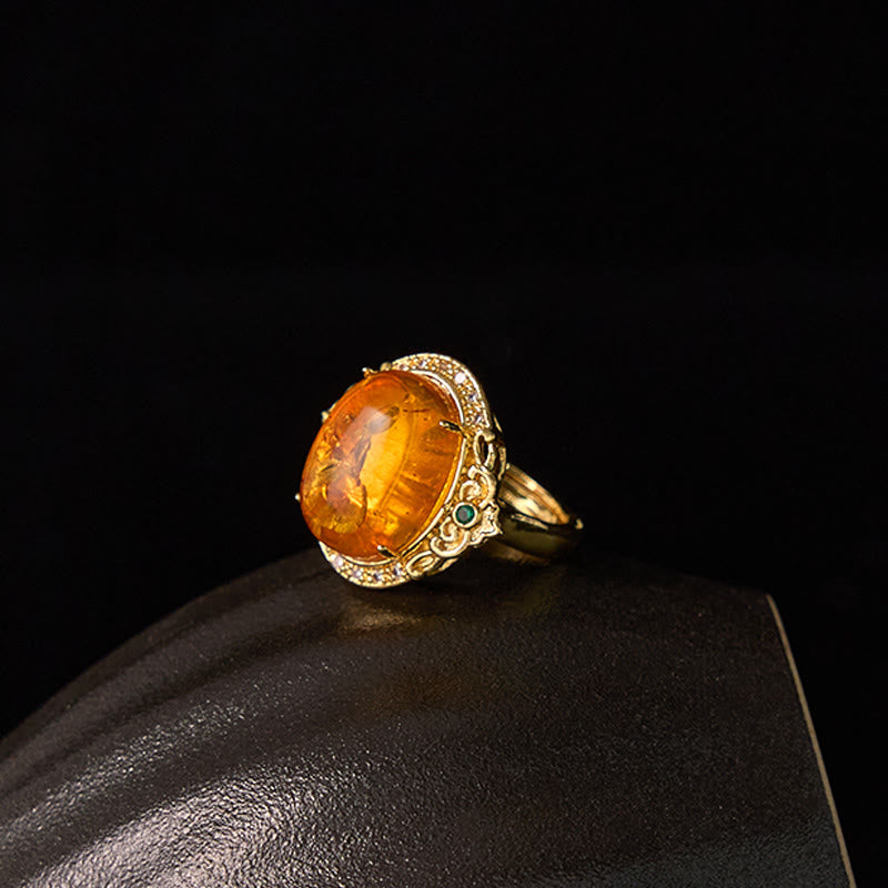 Nimara Ritual Amber Flower Pigeon Egg Pattern Focus Ring