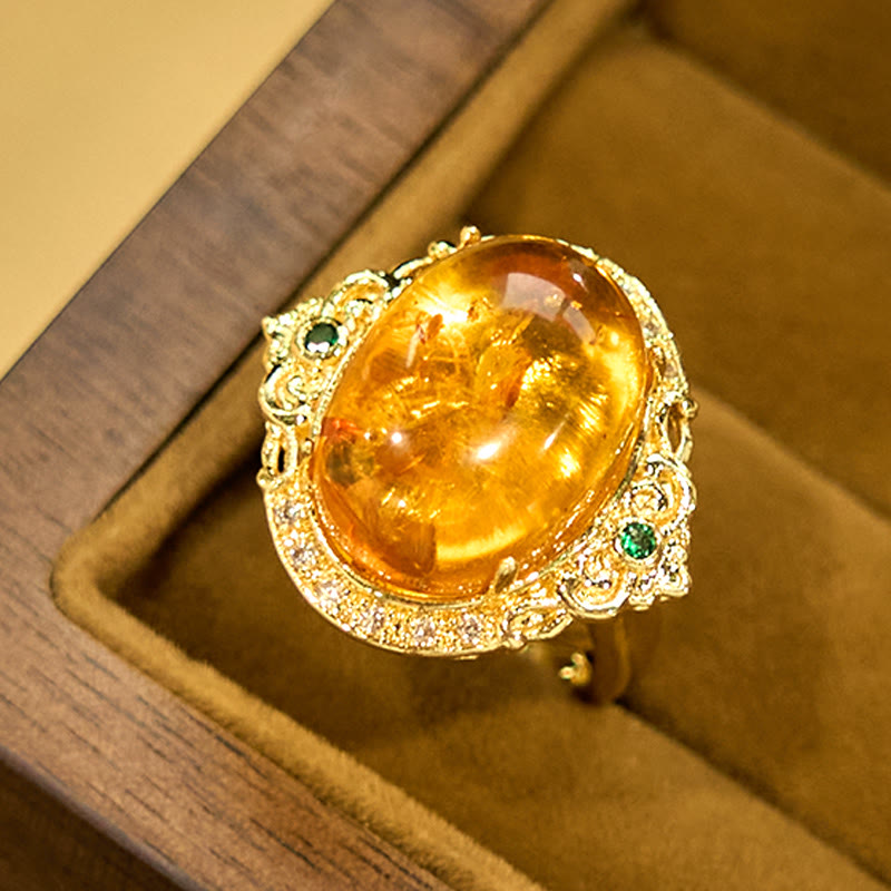Nimara Ritual Amber Flower Pigeon Egg Pattern Focus Ring