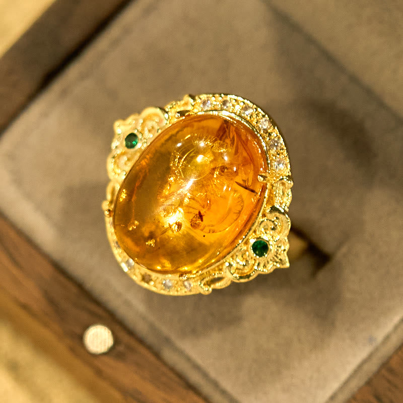 Nimara Ritual Amber Flower Pigeon Egg Pattern Focus Ring