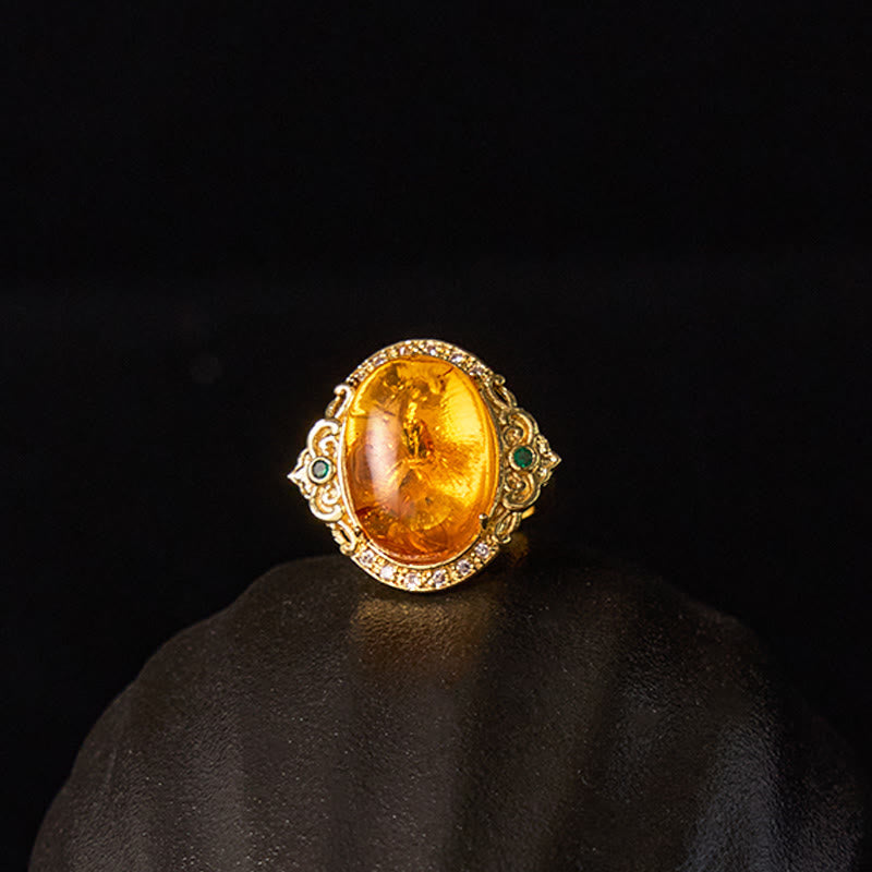 Nimara Ritual Amber Flower Pigeon Egg Pattern Focus Ring