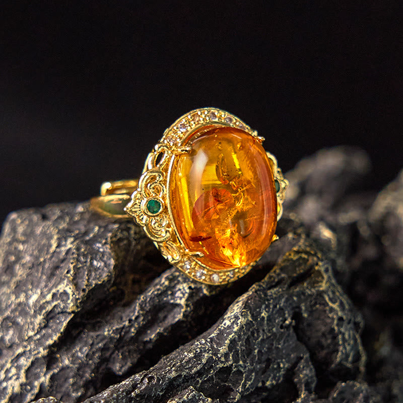 Nimara Ritual Amber Flower Pigeon Egg Pattern Focus Ring