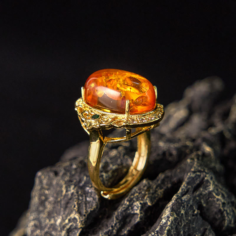 Nimara Ritual Amber Flower Pigeon Egg Pattern Focus Ring