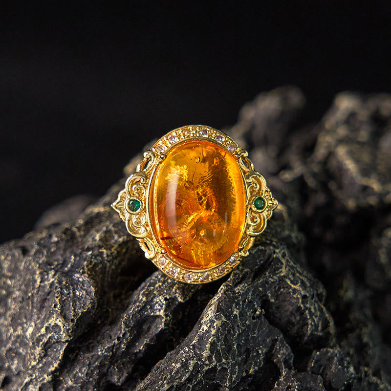 Nimara Ritual Amber Flower Pigeon Egg Pattern Focus Ring