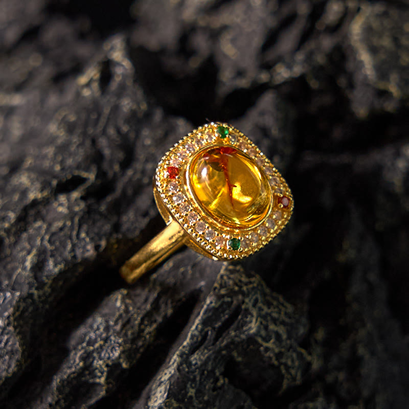 Nimara Ritual Natural Amber Flower Square Support Full Diamond Confidence Ring