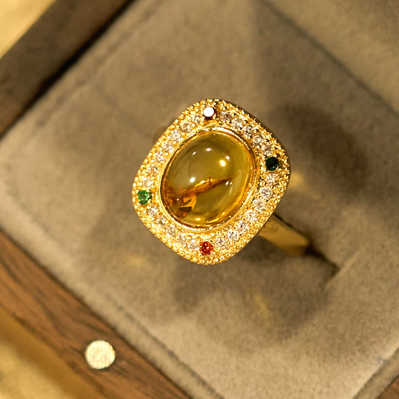 Nimara Ritual Natural Amber Flower Square Support Full Diamond Confidence Ring