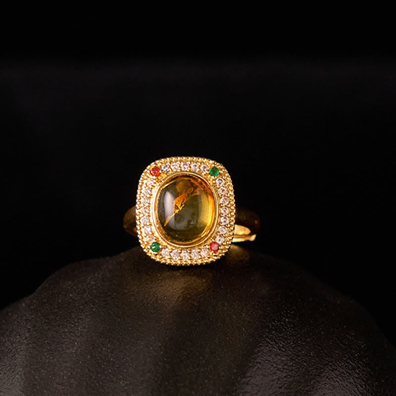 Nimara Ritual Natural Amber Flower Square Support Full Diamond Confidence Ring