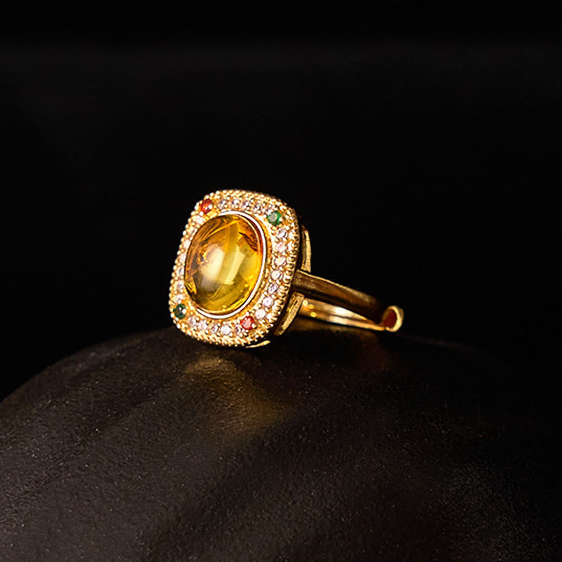 Nimara Ritual Natural Amber Flower Square Support Full Diamond Confidence Ring