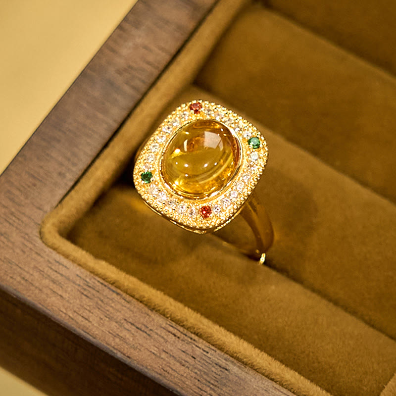 Nimara Ritual Natural Amber Flower Square Support Full Diamond Confidence Ring