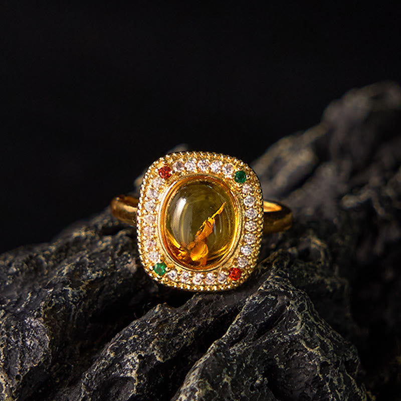 Nimara Ritual Natural Amber Flower Square Support Full Diamond Confidence Ring