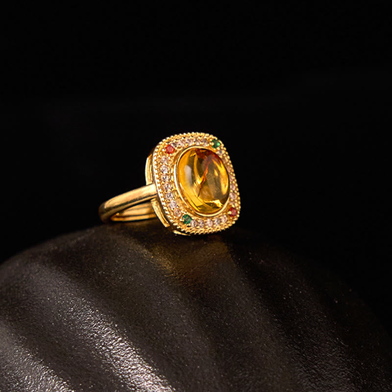 Nimara Ritual Natural Amber Flower Square Support Full Diamond Confidence Ring
