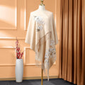 Nimara Ritual Wool Shawl White Orange Flower Embroidery Tassel Winter Cozy Travel Scarf Wrap