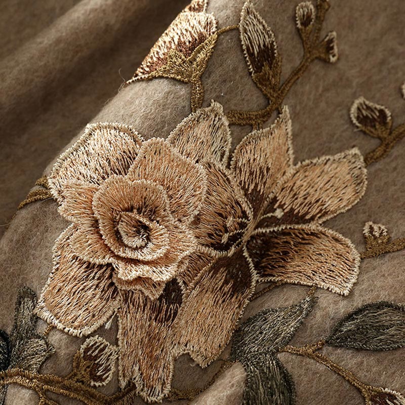 Nimara Ritual Wool Shawl White Orange Flower Embroidery Tassel Winter Cozy Travel Scarf Wrap