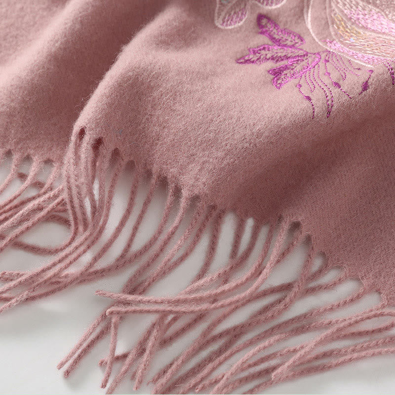 Nimara Ritual Wool Shawl Flower Sequin Embroidery Tassel Winter Cozy Travel Scarf Wrap
