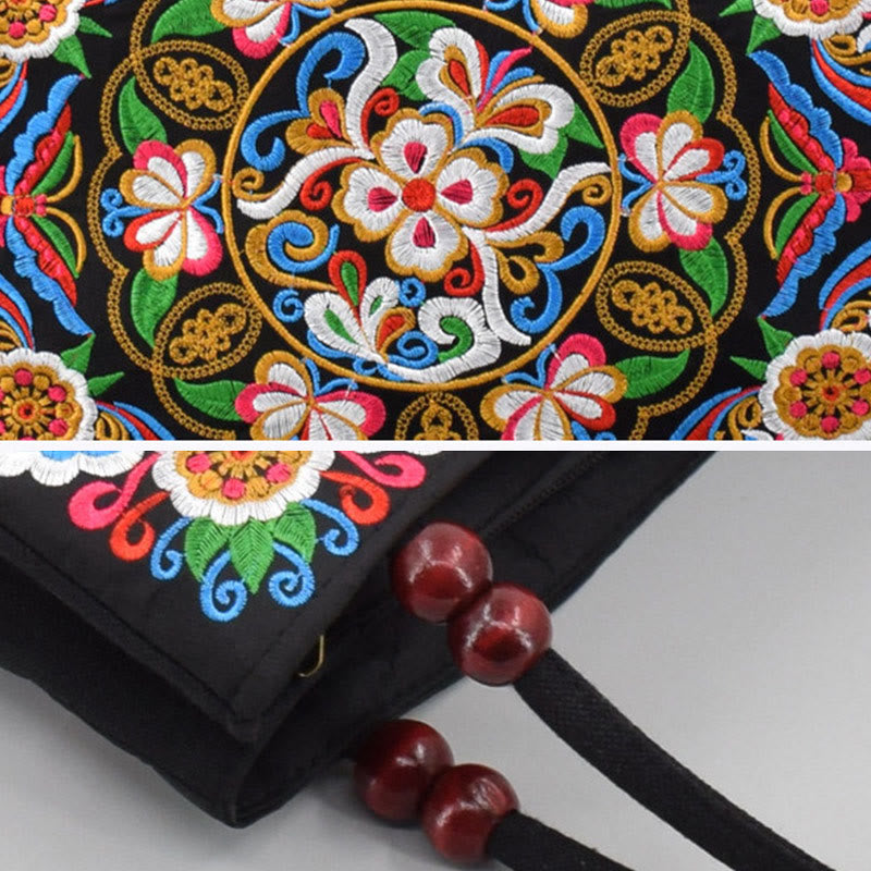 Nimara Ritual Galsang Inula Flower Peony Peacock Double-Sided Embroidery Canvas Shopping Purse Handbag