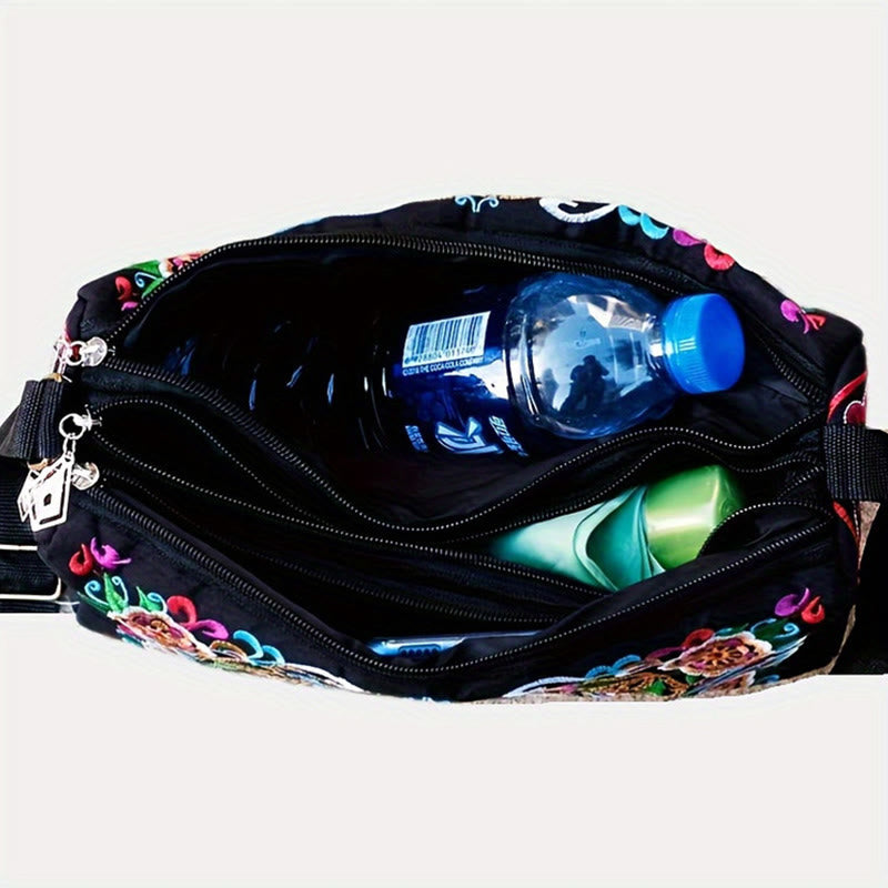 Nimara Ritual Galsang Inula Flower Peony Peacock Double-Sided Embroidery Canvas Shopping Purse Handbag Crossbody Bag