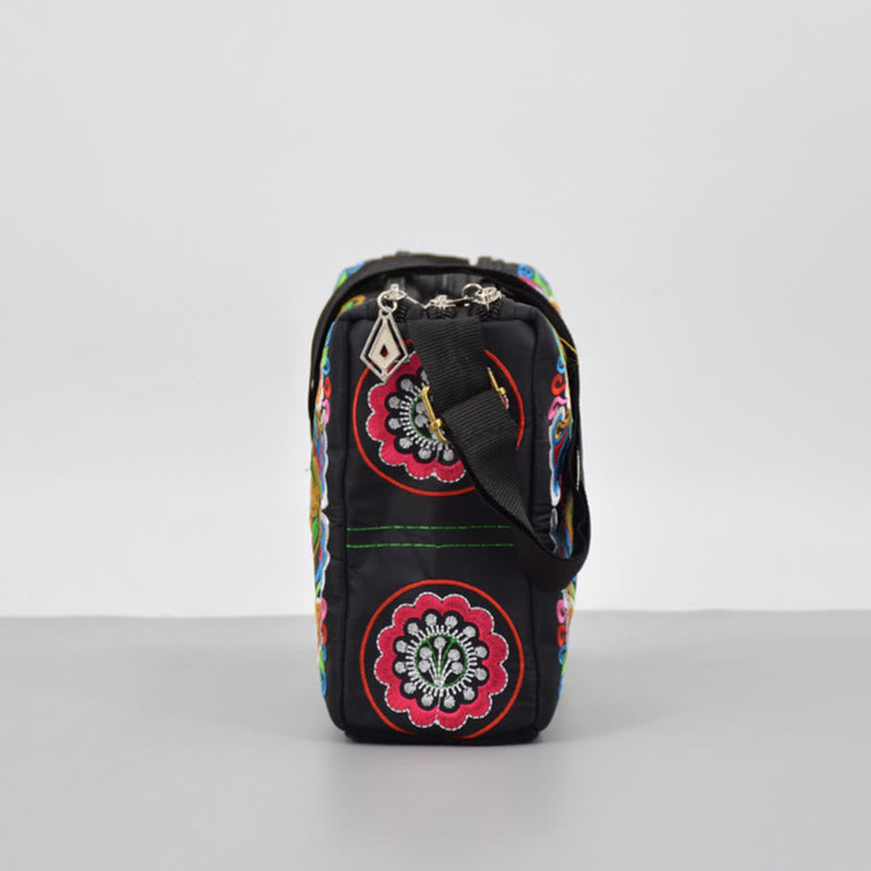 Nimara Ritual Galsang Inula Flower Peony Peacock Double-Sided Embroidery Canvas Shopping Purse Handbag Crossbody Bag