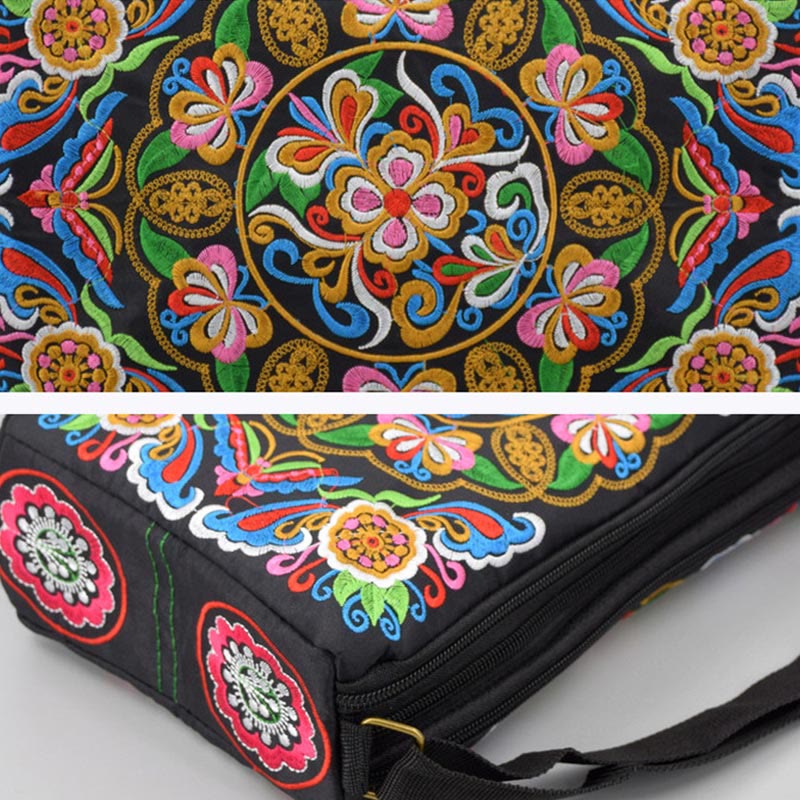 Nimara Ritual Galsang Inula Flower Peony Peacock Double-Sided Embroidery Canvas Shopping Purse Handbag Crossbody Bag