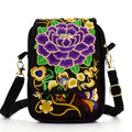 Nimara Ritual Inula Flower Peony Embroidery Canvas Shopping Purse Handbag Crossbody Bag