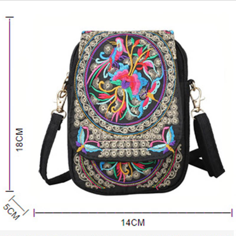Nimara Ritual Inula Flower Peony Embroidery Canvas Shopping Purse Handbag Crossbody Bag