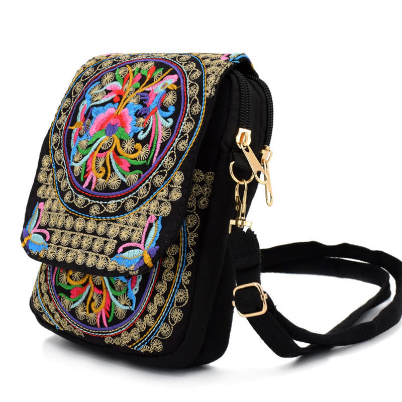 Nimara Ritual Inula Flower Peony Embroidery Canvas Shopping Purse Handbag Crossbody Bag
