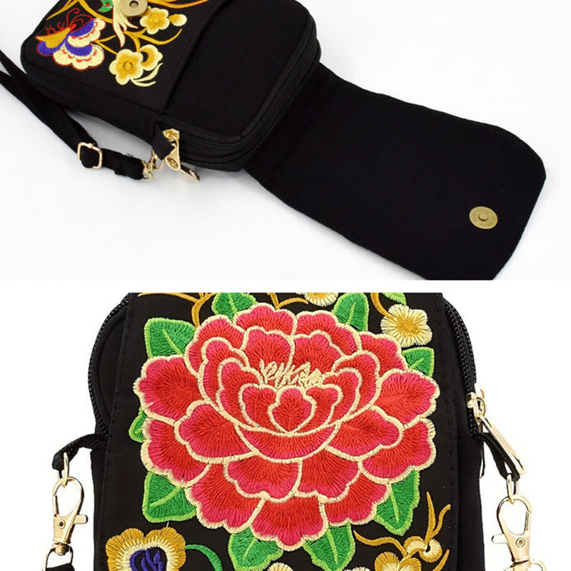 Nimara Ritual Inula Flower Peony Embroidery Canvas Shopping Purse Handbag Crossbody Bag
