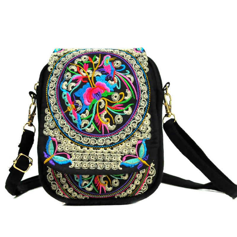 Nimara Ritual Inula Flower Peony Embroidery Canvas Shopping Purse Handbag Crossbody Bag