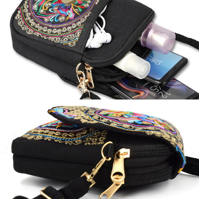 Nimara Ritual Inula Flower Peony Embroidery Canvas Shopping Purse Handbag Crossbody Bag