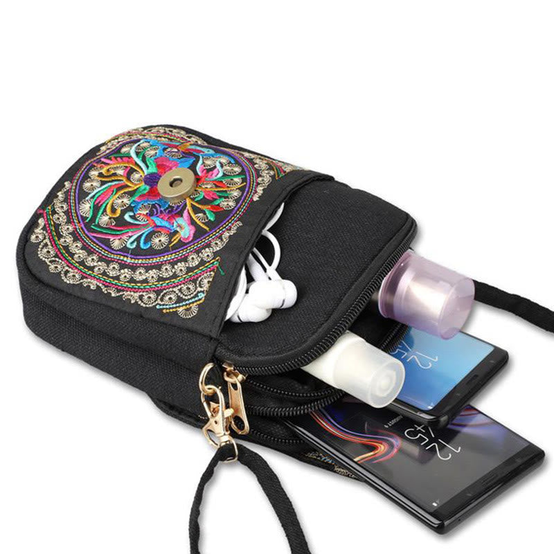 Nimara Ritual Inula Flower Peony Embroidery Canvas Shopping Purse Handbag Crossbody Bag