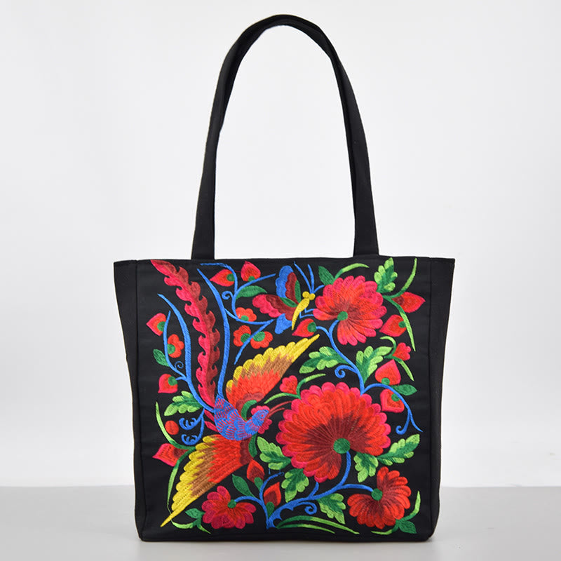 Nimara Ritual Galsang Magpie Peony Camellia Chrysanthemum Embroidery Canvas Shopping Purse Handbag Shoulder Bag