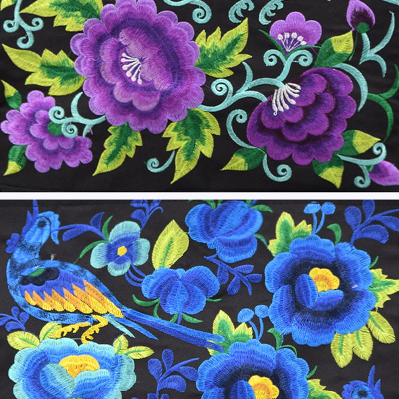 Nimara Ritual Galsang Magpie Peony Camellia Chrysanthemum Embroidery Canvas Shopping Purse Handbag Shoulder Bag